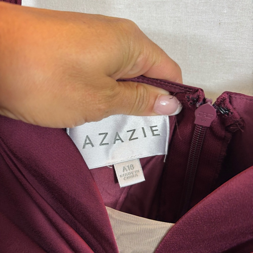 New with Tags AZAZIE LIANNE Burgundy‎ Off the Shoulder Stretch Satin Dress A18 - Picture 12 of 15
